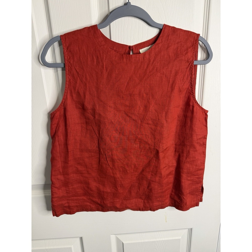 Eileen Fisher Organic Linen Sleeveless Tank Top Capsule Minimalist Lagenlook Red